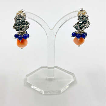 Orecchini Grappolo Argento Lapis & Coral