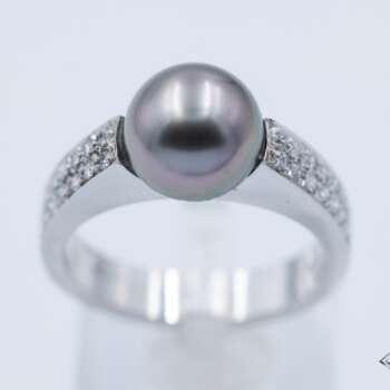 Anello Oro Bianco con perla Thaiti più brillanti