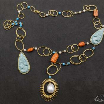 Collana Oro Turchese Corallo e Perle