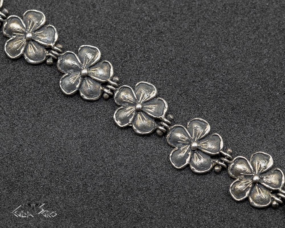 Bracciale Etrusco Fiori Argento Brunito G10-L-1 - immagine 2