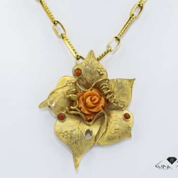 Pendente etrusco floreale con corallo G2142-L