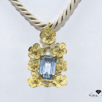 Pendente etrusco floreale con topazio azzurro G45.78-L