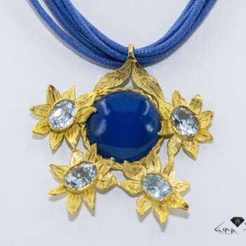 Pendente etrusco floreale con topazi azzurri G38.69-L