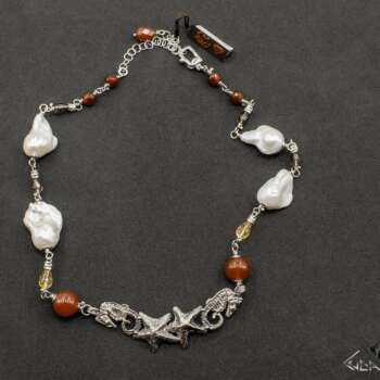 Collana in argento perle barocche e corniola